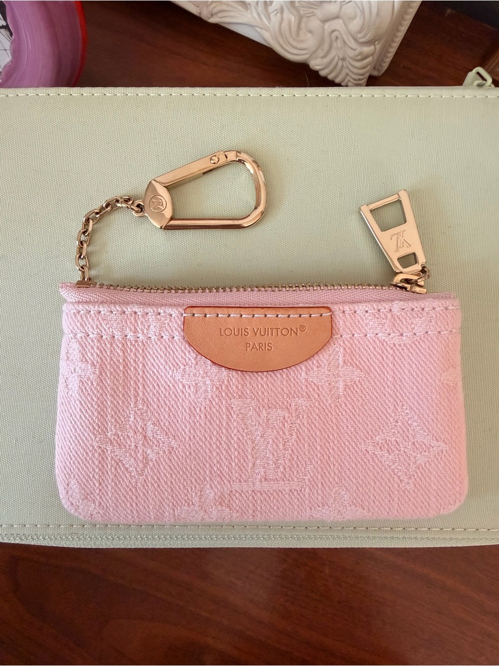 Louis Vuitton Light Pink Mini Monogram Key Pouch with Gold Hardware